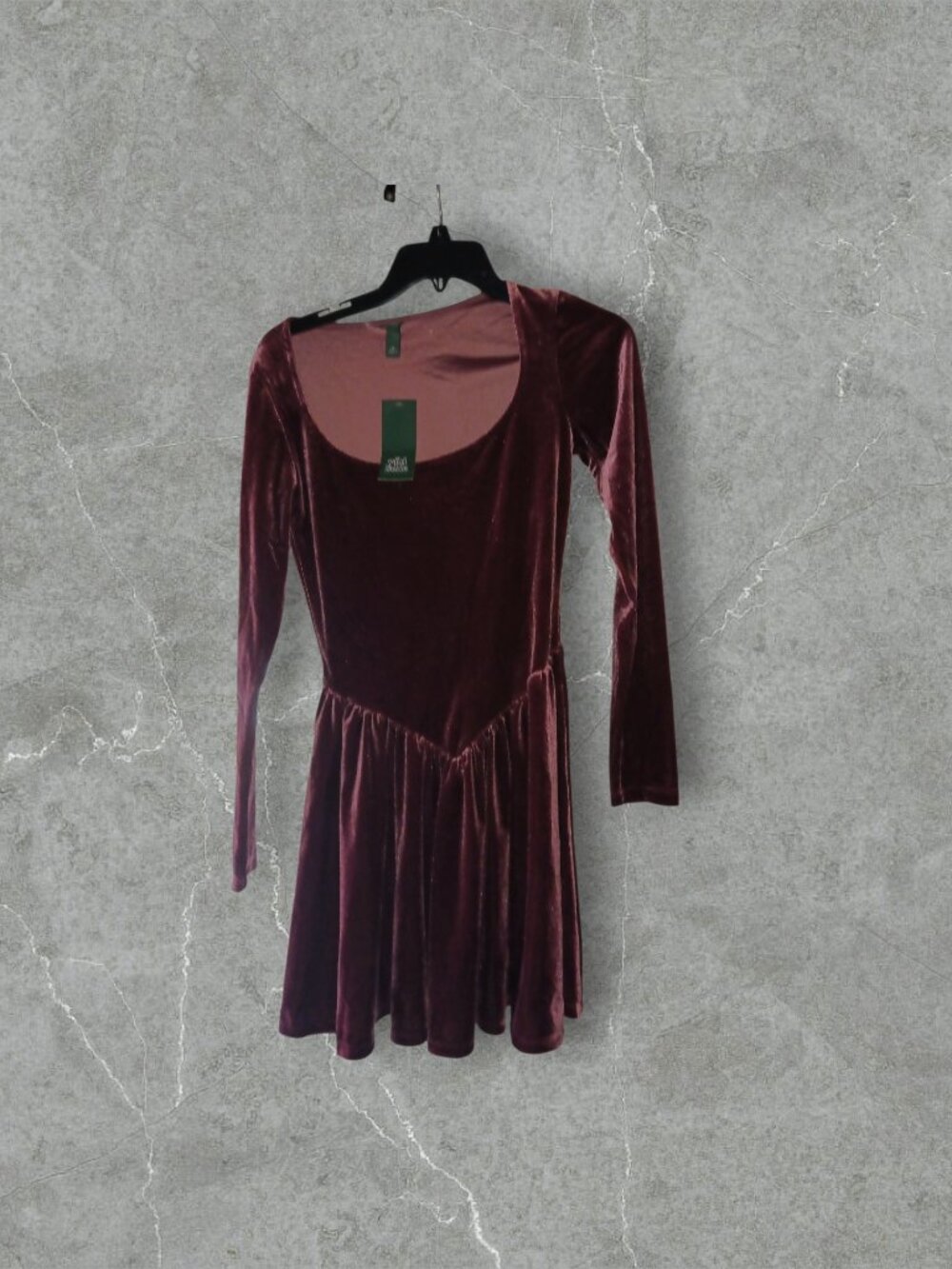 Wild Fable Burgundy Velvet Long Sleeve Skater Dress NWT Women's XS